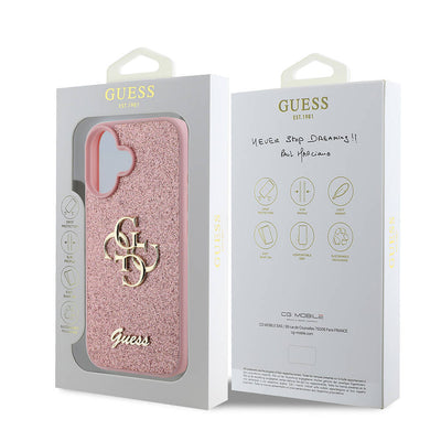 Apple iPhone 16 Plus Kılıf Guess Orjinal Lisanslı 4G Büyük Metal Logolu Glitter Kapak Gold