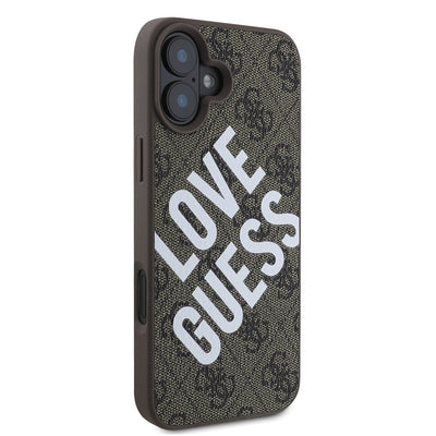 Apple iPhone 16 Plus Kılıf Guess Orjinal Lisanslı Big Love Guess Kapak Kahverengi