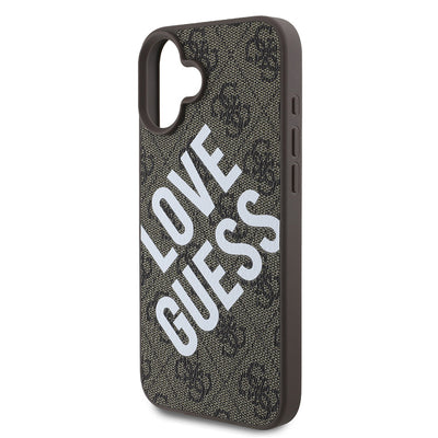 Apple iPhone 16 Plus Kılıf Guess Orjinal Lisanslı Big Love Guess Kapak Kahverengi