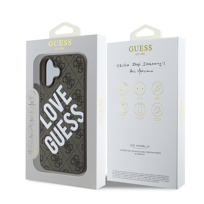 Apple iPhone 16 Plus Kılıf Guess Orjinal Lisanslı Big Love Guess Kapak Kahverengi