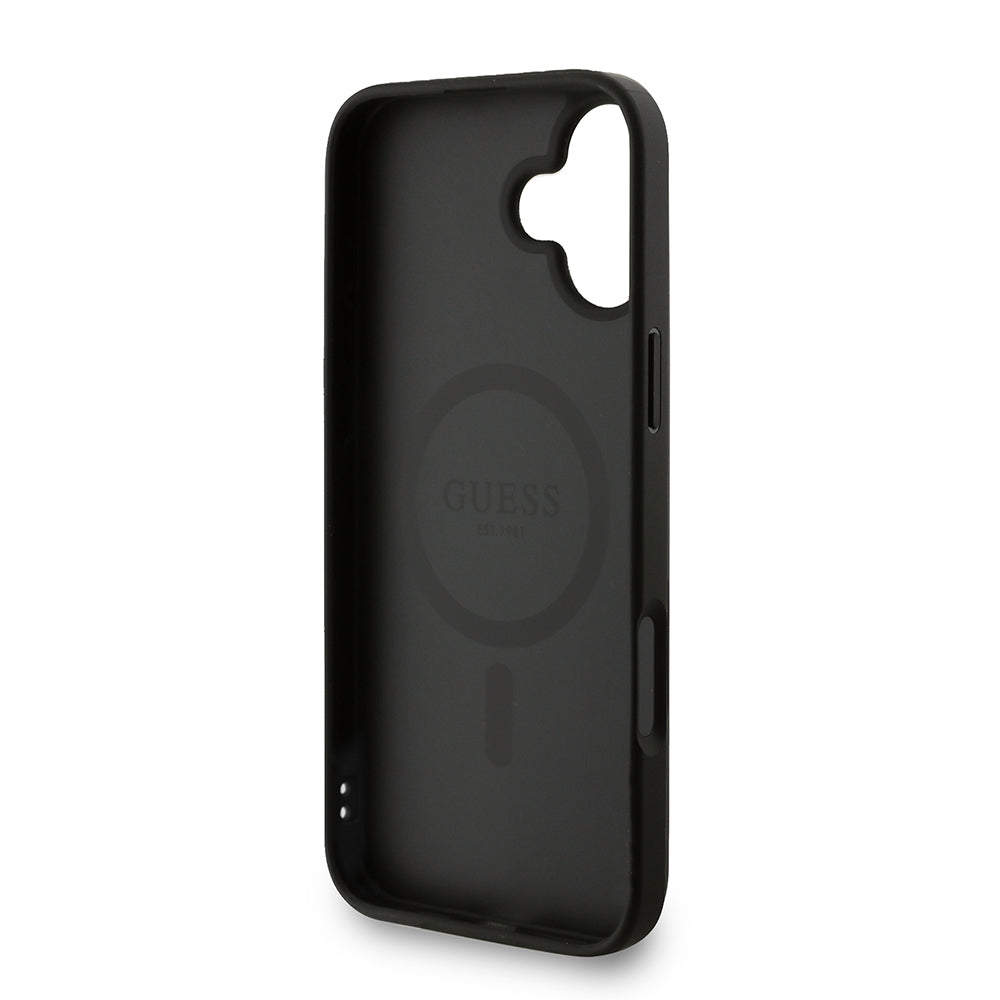 iPhone 16 Plus Kılıf Guess Orjinal Lisanslı M-safe Şarj Özellikli PU Deri Bilek Askı İpli Yazı Logolu Kılıf