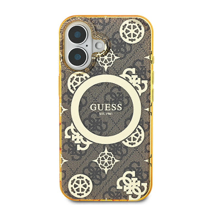 Apple iPhone 16 Plus Kılıf Guess Orjinal Lisanslı Magsafe Şarj Özellikli 4G Desenli IML Yazı Logolu Peony Kapak Pembe