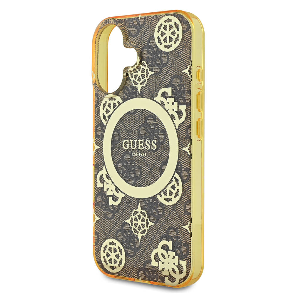 Apple iPhone 16 Plus Kılıf Guess Orjinal Lisanslı Magsafe Şarj Özellikli 4G Desenli IML Yazı Logolu Peony Kapak Pembe