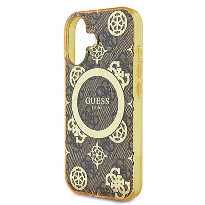 Apple iPhone 16 Plus Kılıf Guess Orjinal Lisanslı Magsafe Şarj Özellikli 4G Desenli IML Yazı Logolu Peony Kapak Pembe