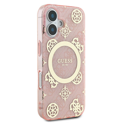 Apple iPhone 16 Plus Kılıf Guess Orjinal Lisanslı Magsafe Şarj Özellikli 4G Desenli IML Yazı Logolu Peony Kapak Kahverengi