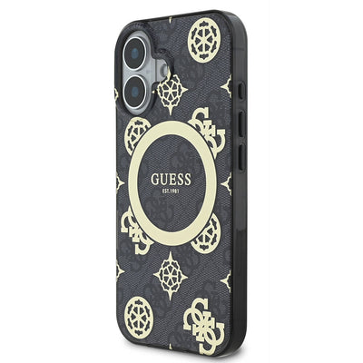 Apple iPhone 16 Plus Kılıf Guess Orjinal Lisanslı Magsafe Şarj Özellikli 4G Desenli IML Yazı Logolu Peony Kapak Kahverengi