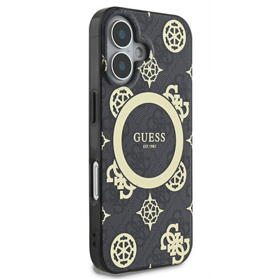 Apple iPhone 16 Plus Kılıf Guess Orjinal Lisanslı Magsafe Şarj Özellikli 4G Desenli IML Yazı Logolu Peony Kapak Kahverengi