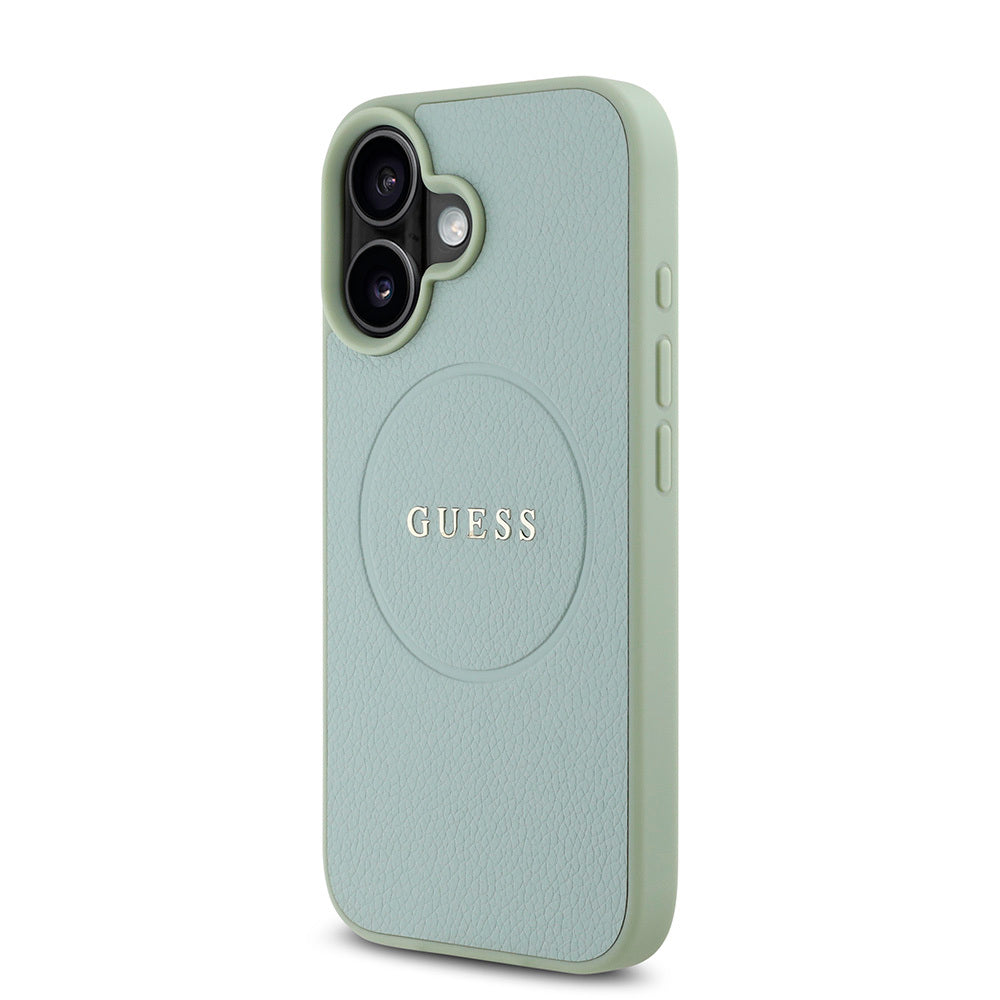 Apple iPhone 16 Plus Kılıf Guess Orjinal Lisanslı Magsafe Şarj Özellikli Yazı Logolu Grained Kapak Yeşil