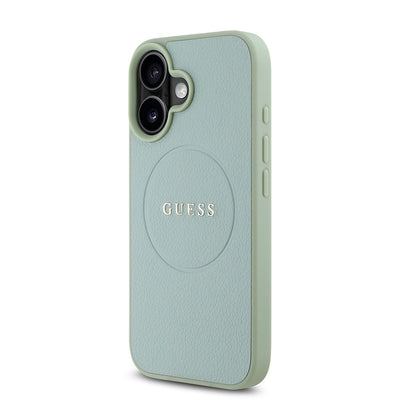 Apple iPhone 16 Plus Kılıf Guess Orjinal Lisanslı Magsafe Şarj Özellikli Yazı Logolu Grained Kapak Yeşil