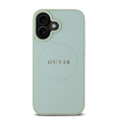 Apple iPhone 16 Plus Kılıf Guess Orjinal Lisanslı Magsafe Şarj Özellikli Yazı Logolu Grained Kapak Yeşil