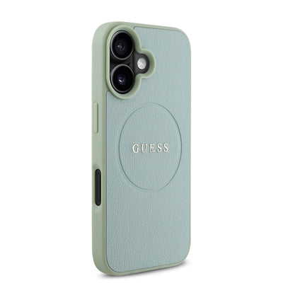 Apple iPhone 16 Plus Kılıf Guess Orjinal Lisanslı Magsafe Şarj Özellikli Yazı Logolu Grained Kapak Yeşil