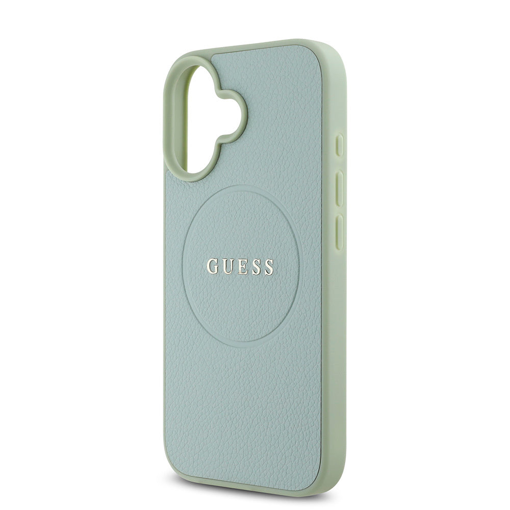 Apple iPhone 16 Plus Kılıf Guess Orjinal Lisanslı Magsafe Şarj Özellikli Yazı Logolu Grained Kapak Yeşil