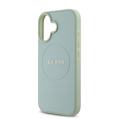 Apple iPhone 16 Plus Kılıf Guess Orjinal Lisanslı Magsafe Şarj Özellikli Yazı Logolu Grained Kapak Yeşil