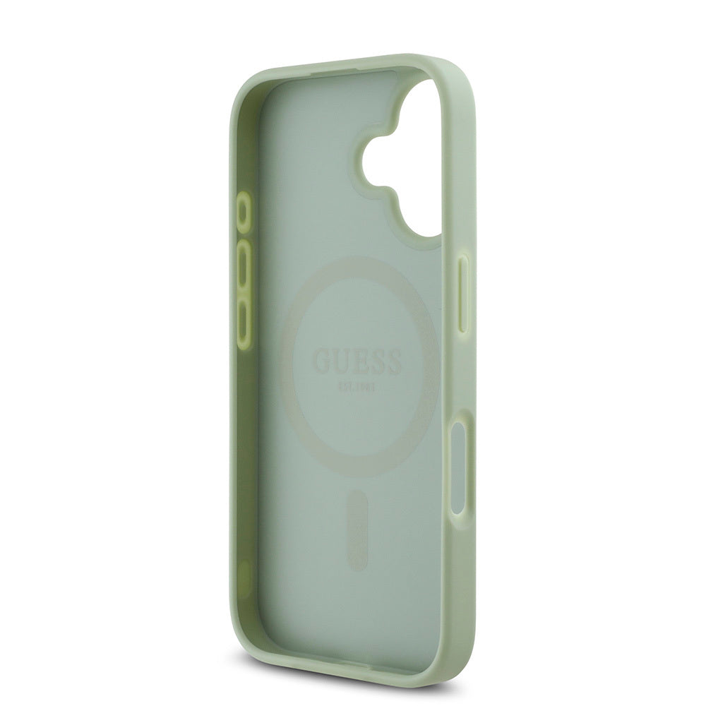 Apple iPhone 16 Plus Kılıf Guess Orjinal Lisanslı Magsafe Şarj Özellikli Yazı Logolu Grained Kapak Pembe