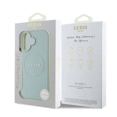 Apple iPhone 16 Plus Kılıf Guess Orjinal Lisanslı Magsafe Şarj Özellikli Yazı Logolu Grained Kapak Yeşil