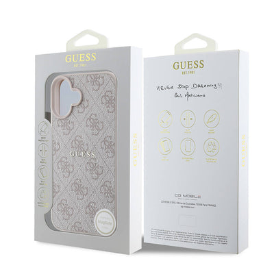 Apple iPhone 16 Plus Kılıf Guess Orjinal Lisanslı Magsafe Şarj Özellikli 4G Desenli Yazı Logolu Kapak Pembe