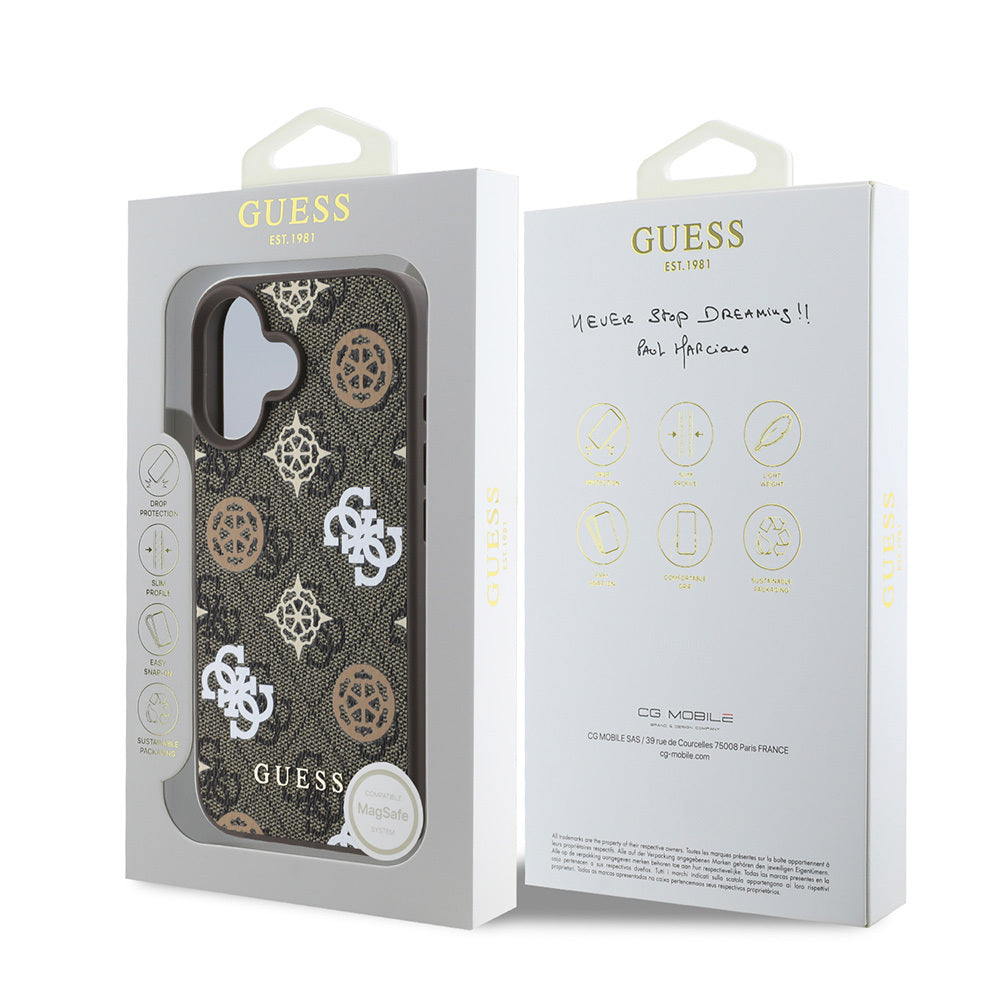 Apple iPhone 16 Plus Kılıf Guess Orjinal Lisanslı Magsafe Şarj Özellikli 4G Desenli Yazı Logolu Peony Kapak Pembe