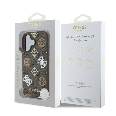 Apple iPhone 16 Plus Kılıf Guess Orjinal Lisanslı Magsafe Şarj Özellikli 4G Desenli Yazı Logolu Peony Kapak Pembe