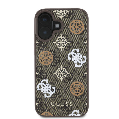Apple iPhone 16 Plus Kılıf Guess Orjinal Lisanslı Magsafe Şarj Özellikli 4G Desenli Yazı Logolu Peony Kapak Kahverengi
