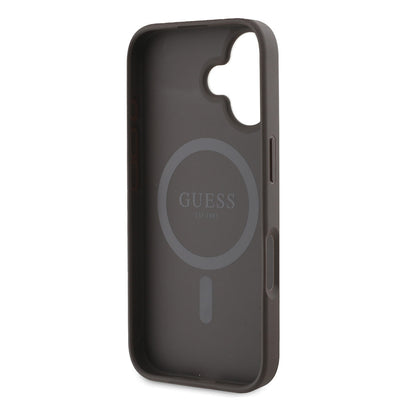 Apple iPhone 16 Plus Kılıf Guess Orjinal Lisanslı Magsafe Şarj Özellikli 4G Desenli Yazı Logolu Peony Kapak Kahverengi