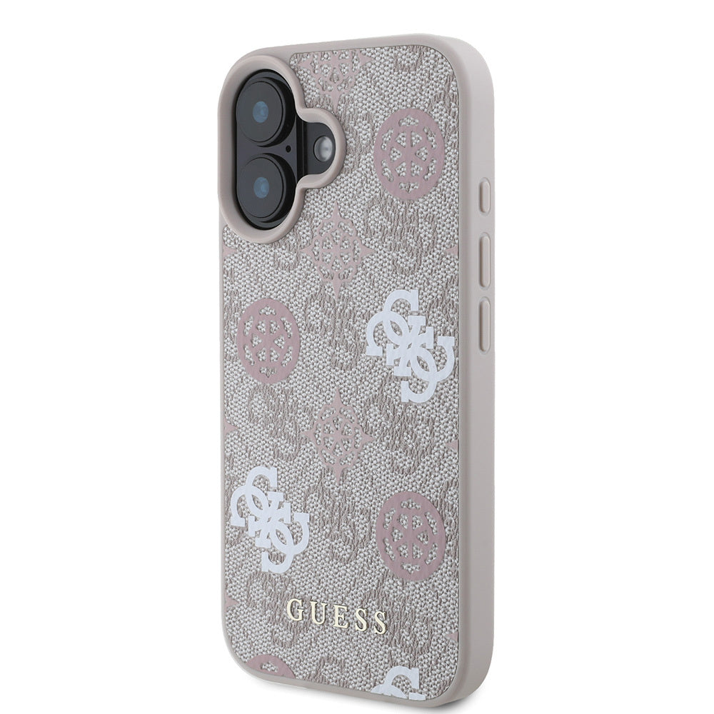 Apple iPhone 16 Plus Kılıf Guess Orjinal Lisanslı Magsafe Şarj Özellikli 4G Desenli Yazı Logolu Peony Kapak Kahverengi