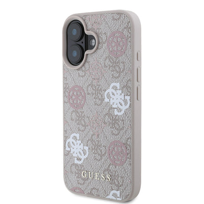 Apple iPhone 16 Plus Kılıf Guess Orjinal Lisanslı Magsafe Şarj Özellikli 4G Desenli Yazı Logolu Peony Kapak Kahverengi