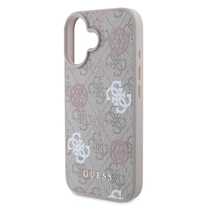 Apple iPhone 16 Plus Kılıf Guess Orjinal Lisanslı Magsafe Şarj Özellikli 4G Desenli Yazı Logolu Peony Kapak Kahverengi