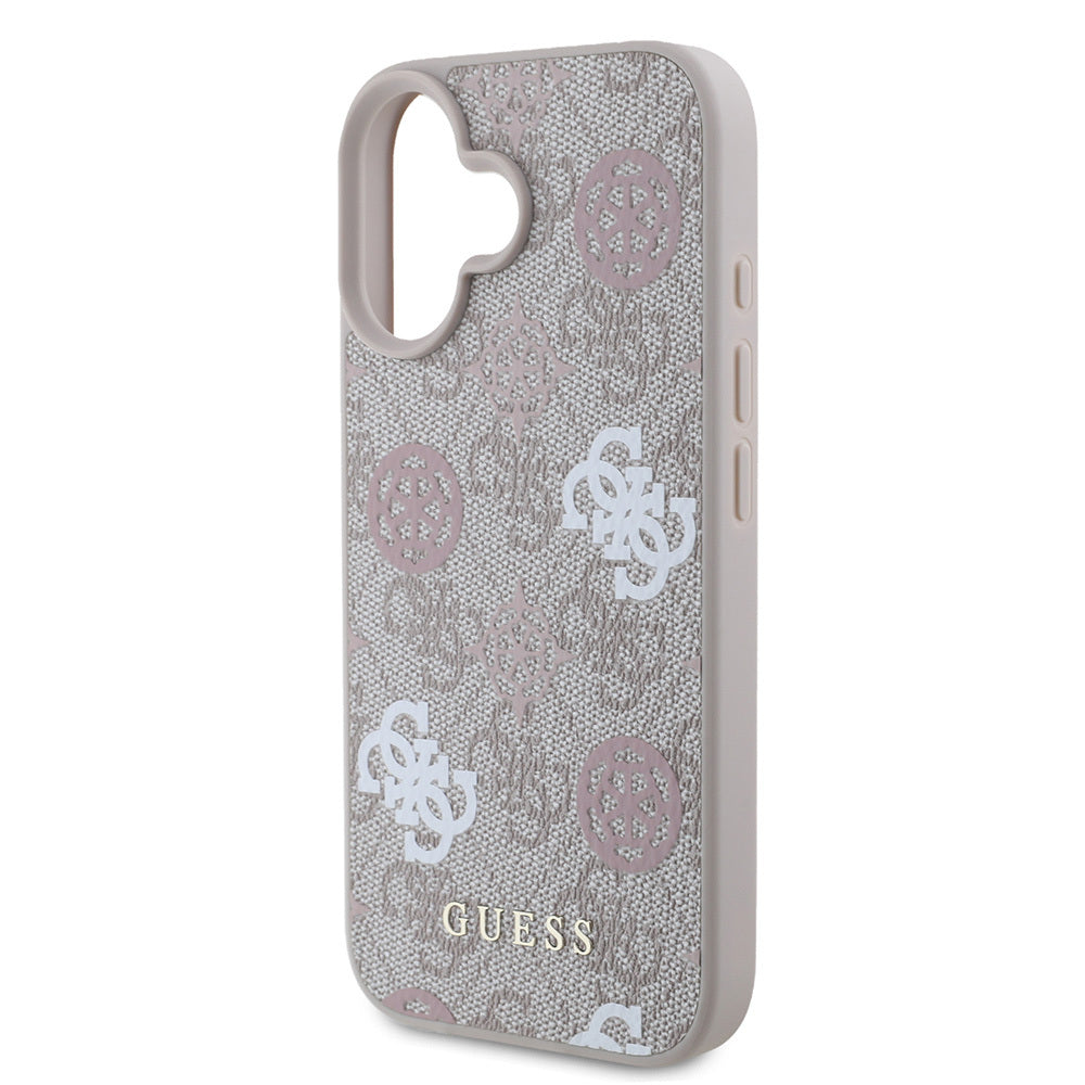 Apple iPhone 16 Plus Kılıf Guess Orjinal Lisanslı Magsafe Şarj Özellikli 4G Desenli Yazı Logolu Peony Kapak Pembe