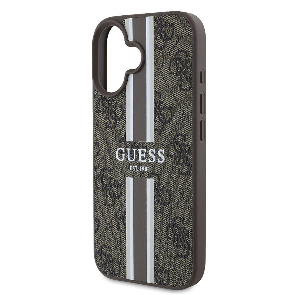 Apple iPhone 16 Plus Kılıf Guess Orjinal Lisanslı Magsafe Şarj Özellikli 4G Şerit Tasarımlı Printed Kapak Pembe