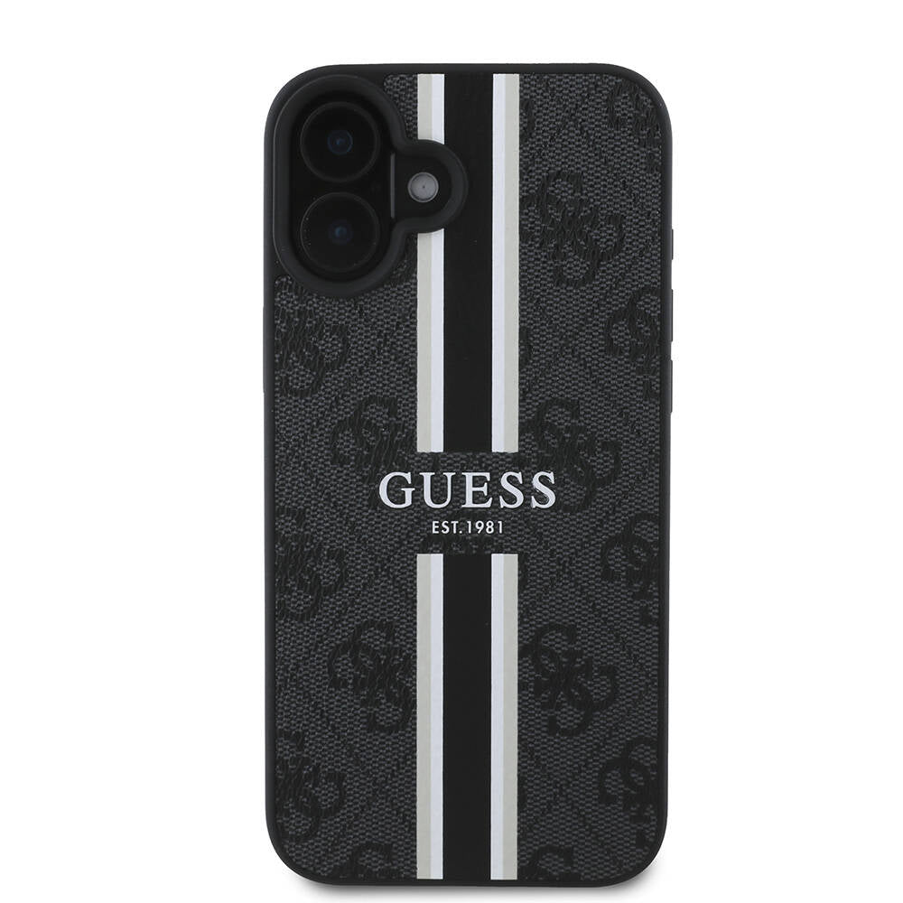 Apple iPhone 16 Plus Kılıf Guess Orjinal Lisanslı Magsafe Şarj Özellikli 4G Şerit Tasarımlı Printed Kapak Kahverengi