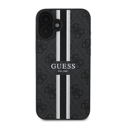 Apple iPhone 16 Plus Kılıf Guess Orjinal Lisanslı Magsafe Şarj Özellikli 4G Şerit Tasarımlı Printed Kapak Kahverengi