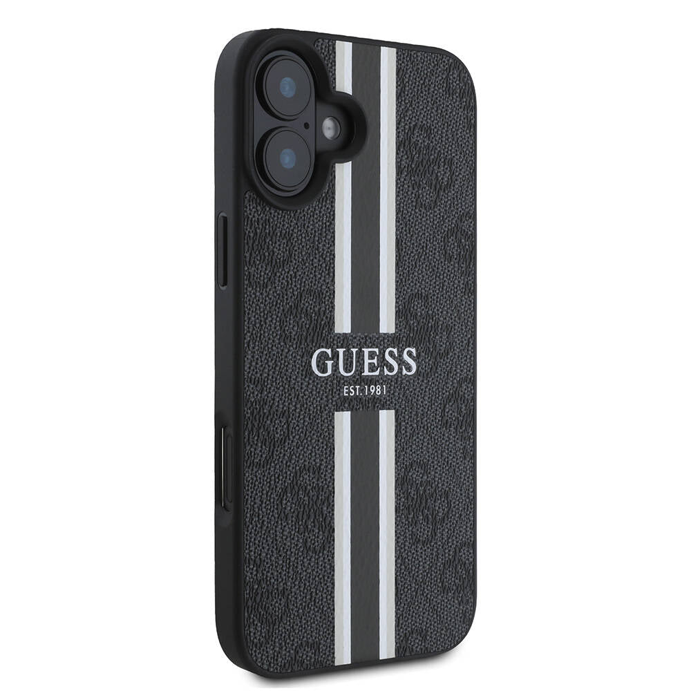 Apple iPhone 16 Plus Kılıf Guess Orjinal Lisanslı Magsafe Şarj Özellikli 4G Şerit Tasarımlı Printed Kapak Pembe