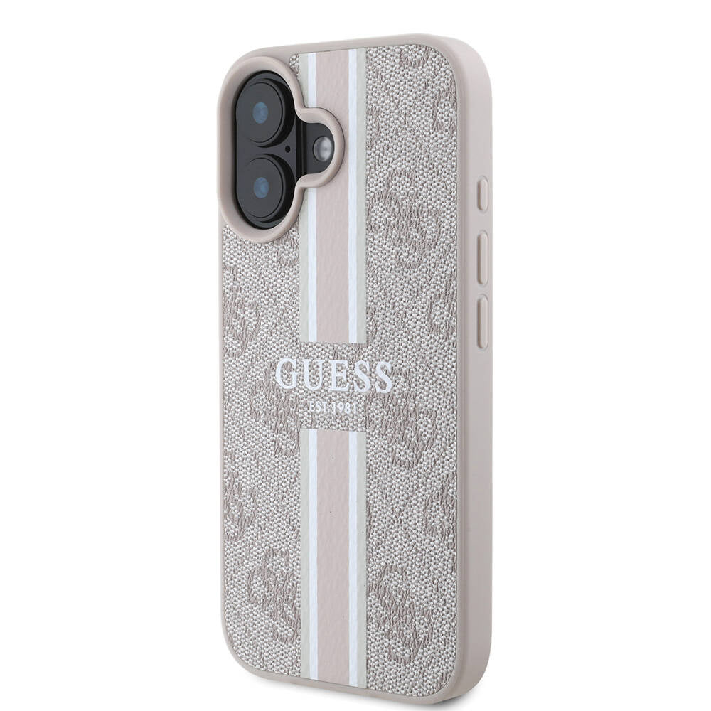 Apple iPhone 16 Plus Kılıf Guess Orjinal Lisanslı Magsafe Şarj Özellikli 4G Şerit Tasarımlı Printed Kapak Pembe