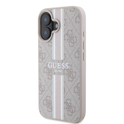 Apple iPhone 16 Plus Kılıf Guess Orjinal Lisanslı Magsafe Şarj Özellikli 4G Şerit Tasarımlı Printed Kapak Pembe