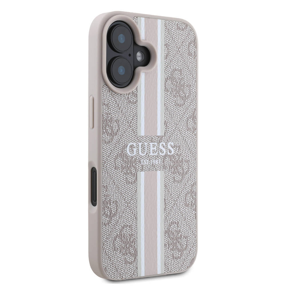 Apple iPhone 16 Plus Kılıf Guess Orjinal Lisanslı Magsafe Şarj Özellikli 4G Şerit Tasarımlı Printed Kapak Pembe