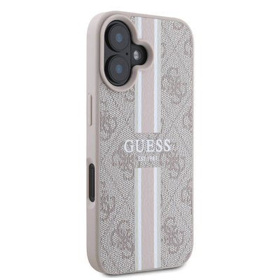 Apple iPhone 16 Plus Kılıf Guess Orjinal Lisanslı Magsafe Şarj Özellikli 4G Şerit Tasarımlı Printed Kapak Pembe