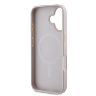 Apple iPhone 16 Plus Kılıf Guess Orjinal Lisanslı Magsafe Şarj Özellikli 4G Şerit Tasarımlı Printed Kapak Kahverengi