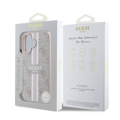 Apple iPhone 16 Plus Kılıf Guess Orjinal Lisanslı Magsafe Şarj Özellikli 4G Şerit Tasarımlı Printed Kapak Pembe