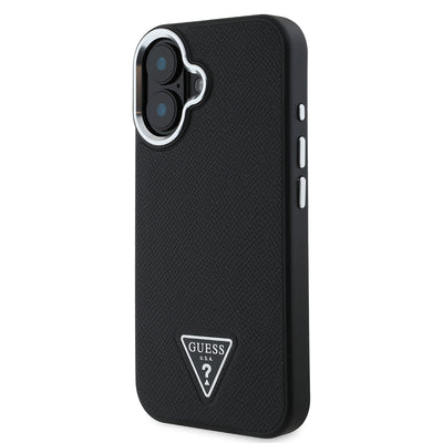 Apple iPhone 16 Plus Kılıf Guess Orjinal Lisanslı Magsafe Şarj Özellikli Grained Triangle Kapak Kahverengi
