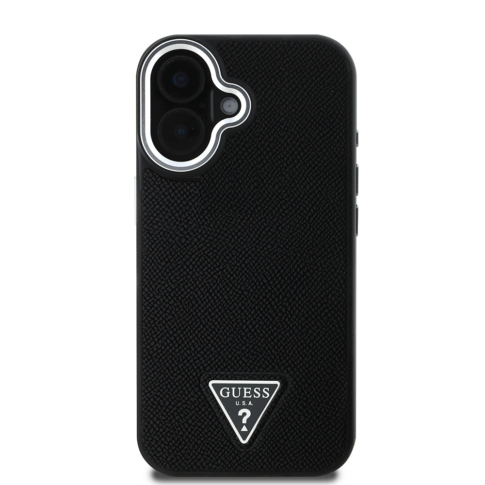 Apple iPhone 16 Plus Kılıf Guess Orjinal Lisanslı Magsafe Şarj Özellikli Grained Triangle Kapak Kahverengi