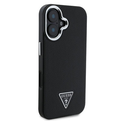 Apple iPhone 16 Plus Kılıf Guess Orjinal Lisanslı Magsafe Şarj Özellikli Grained Triangle Kapak Kahverengi