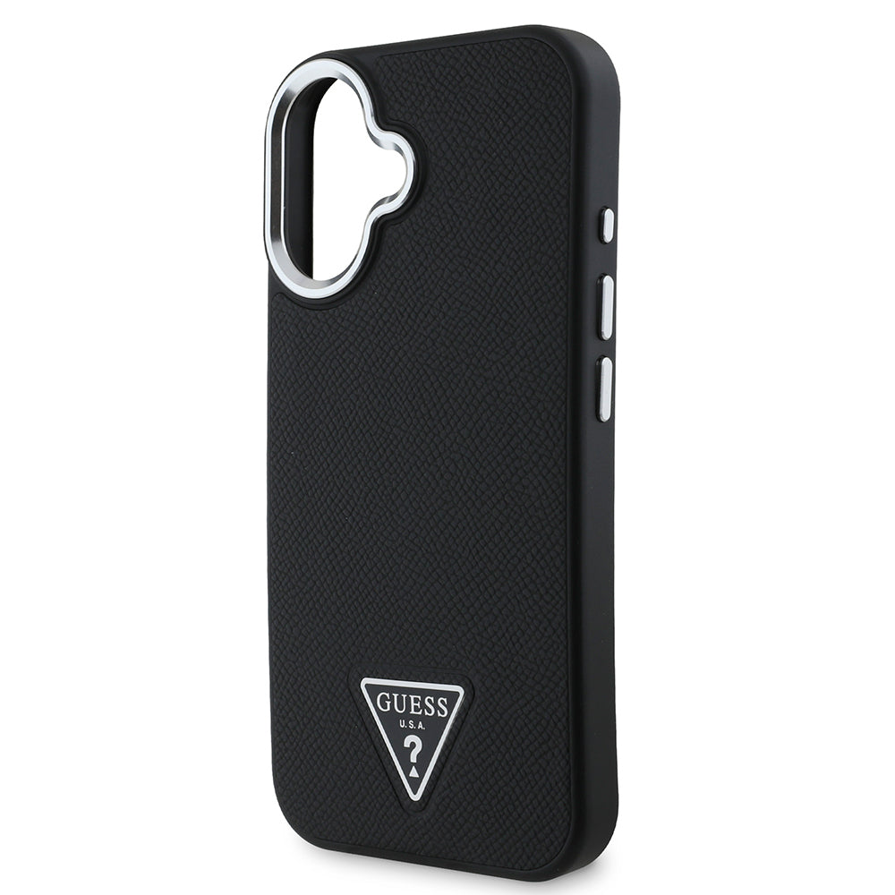 Apple iPhone 16 Plus Kılıf Guess Orjinal Lisanslı Magsafe Şarj Özellikli Grained Triangle Kapak Kahverengi