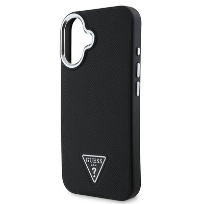 Apple iPhone 16 Plus Kılıf Guess Orjinal Lisanslı Magsafe Şarj Özellikli Grained Triangle Kapak Kahverengi