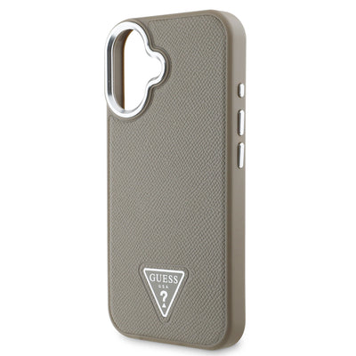 Apple iPhone 16 Plus Kılıf Guess Orjinal Lisanslı Magsafe Şarj Özellikli Grained Triangle Kapak Kahverengi