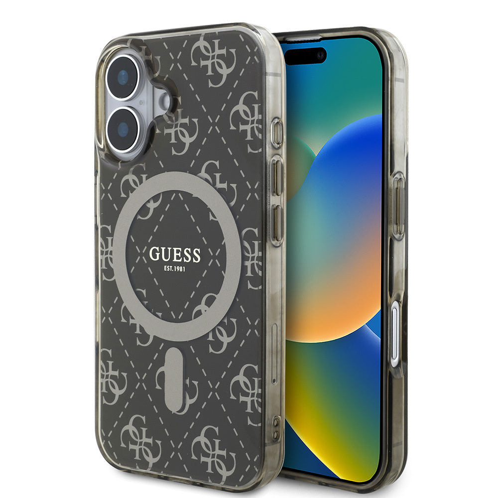 iPhone 16 Plus Kılıf Guess Orjinal Lisanslı M-safe Şarj Özellikli IML Baskılı Klasik Logolu 4G Desenli Kılıf
