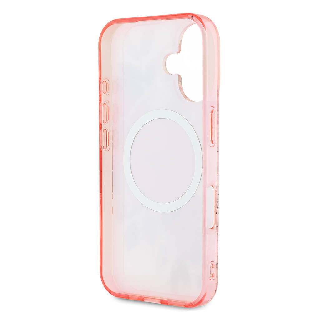 Apple iPhone 16 Plus Kılıf Guess Orjinal Lisanslı Magsafe Şarj Özellikli IML Baskılı Yazı Logolu Flower Tonal Circle Kapak Pembe