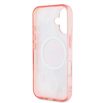 Apple iPhone 16 Plus Kılıf Guess Orjinal Lisanslı Magsafe Şarj Özellikli IML Baskılı Yazı Logolu Flower Tonal Circle Kapak Pembe