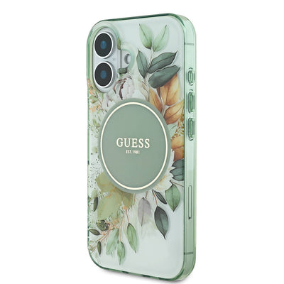 Apple iPhone 16 Plus Kılıf Guess Orjinal Lisanslı Magsafe Şarj Özellikli IML Baskılı Yazı Logolu Flower Tonal Circle Kapak Pembe
