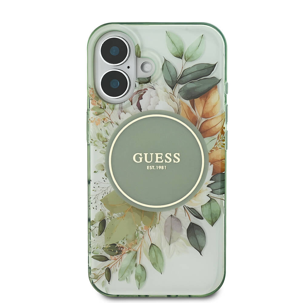 iPhone 16 Plus Kılıf Guess Orjinal Lisanslı M-safe Şarj Özellikli IML Baskılı Yazı Logolu Flower Tonal Circle Kılıf