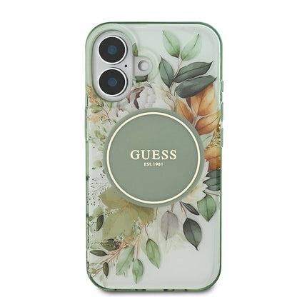 iPhone 16 Plus Kılıf Guess Orjinal Lisanslı M-safe Şarj Özellikli IML Baskılı Yazı Logolu Flower Tonal Circle Kılıf